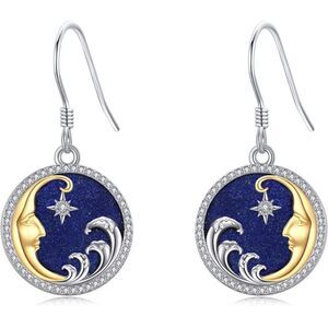 Lapis Lazuli Diamond Moon and Star Earrings Starry Night